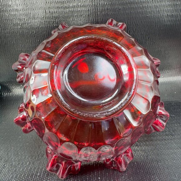 Fenton Ruby Red Glass Basket Bowl Ruffled Edge Amberina Vintage Decor - Picture 7 of 16